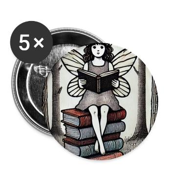 Lecture de fées dans la forêt enchantée - Lot de 5 grands badges (56 mm) - blanc - Devant
