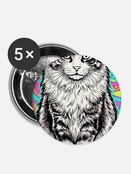 Katze - Buttons groß 56 mm (5er Pack) - Weiß