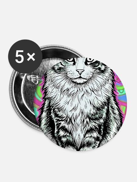 Katze - Buttons groß 56 mm (5er Pack) - Weiß
