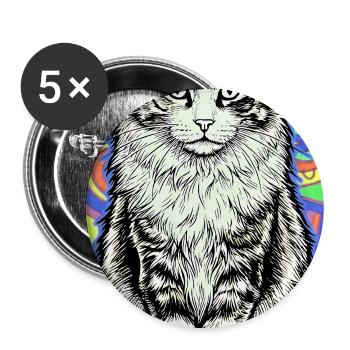 Katze - Buttons groß 56 mm (5er Pack) - Weiß - Vorne