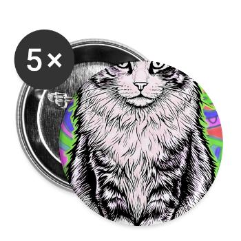 Katze - Buttons groß 56 mm (5er Pack) - Weiß - Vorne