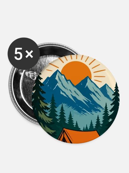 Explore Bergcamping Sonnenuntergang - Buttons groß 56 mm (5er Pack) - Weiß