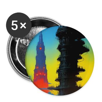 Futuristische Skyline mit Mondlicht - Buttons groß 56 mm (5er Pack) - Weiß - Vorne