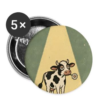 Gelassene Kuh im UFO Strahl - Buttons groß 56 mm (5er Pack) - Weiß - Vorne