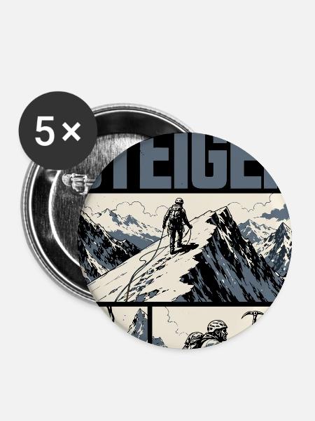 Bergsteiger Alpen Abenteuer - Buttons groß 56 mm (5er Pack) - Weiß