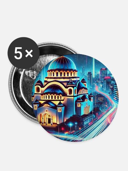 Belgrad Serbien Skyline Design - Buttons groß 56 mm (5er Pack) - Weiß