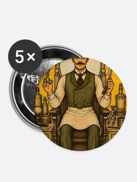 Barbier | Bart Beruf Tarot - Buttons groß 56 mm (5er Pack) - Weiß