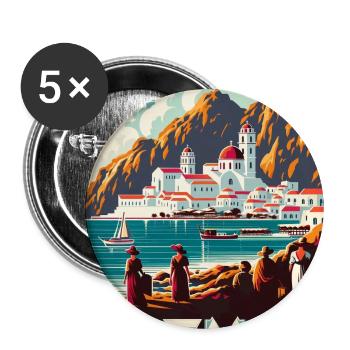 Patmos Greece vintage holiday design - Buttons large 2.2''/56 mm (5-pack) - white - Front