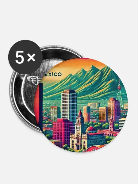Monterrey Mexiko Retro Design - Buttons groß 56 mm (5er Pack) - Weiß
