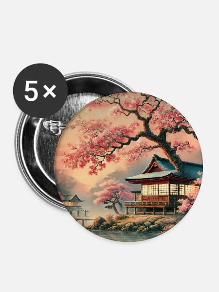 Japan Kirchenblüten Design - Buttons groß 56 mm (5er Pack) - Weiß