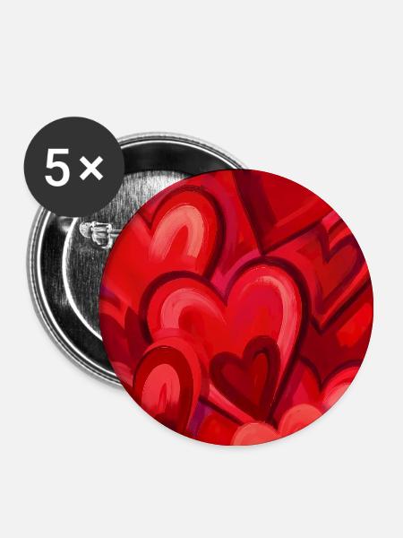 Herzen Muster Herz Rote Herzchen - Buttons groß 56 mm (5er Pack) - Weiß