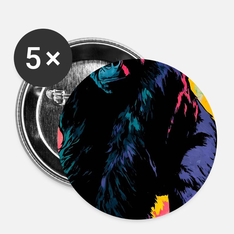 gorille - Lot de 5 grands badges (56 mm) - blanc
