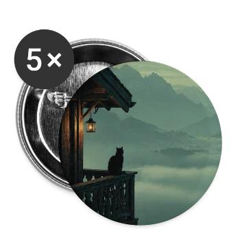 Schwarze Katze am Bergbalkon – Asian Zen Design - Buttons groß 56 mm (5er Pack) - Weiß - Vorne
