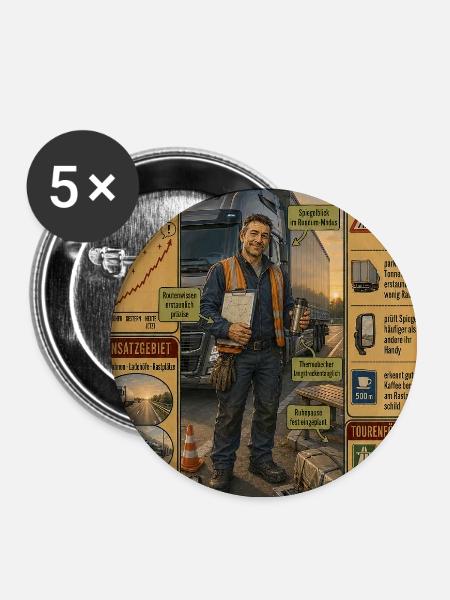 Berufskraftfahrer – Brummifahrer unterwegs - Buttons groß 56 mm (5er Pack) - Weiß