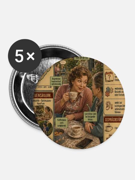 Die Tratschtante – Streng vertraulich - Buttons groß 56 mm (5er Pack) - Weiß