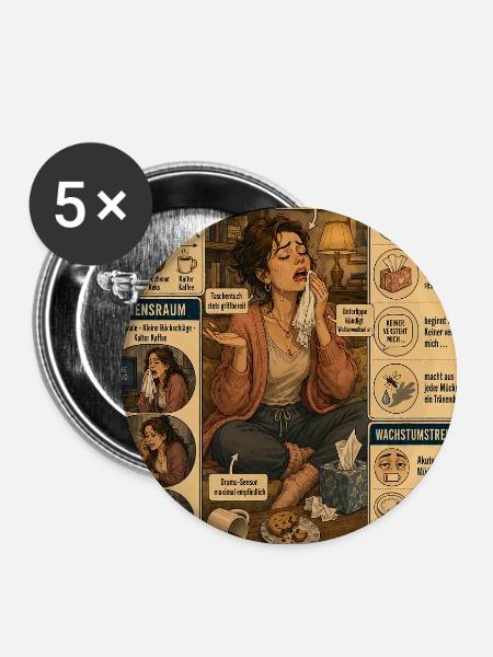 Die Heulsuse – Tränenreich und dramatisch - Buttons groß 56 mm (5er Pack) - Weiß