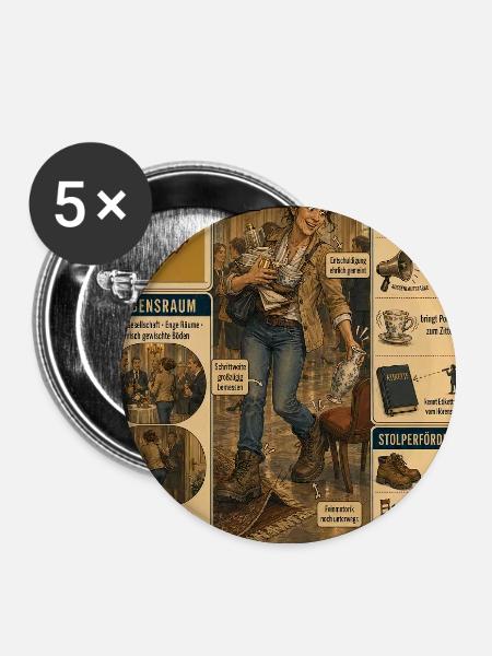 Das Bauerntrampel – stolpernd stabil - Buttons groß 56 mm (5er Pack) - Weiß