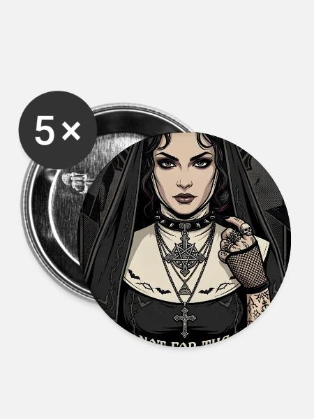 Gothic Nonne Tattoo Kollektion - Buttons groß 56 mm (5er Pack) - Weiß
