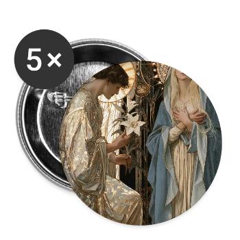 Engel und Jungfrau in Gold Blau - Buttons groß 56 mm (5er Pack) - Weiß - Vorne