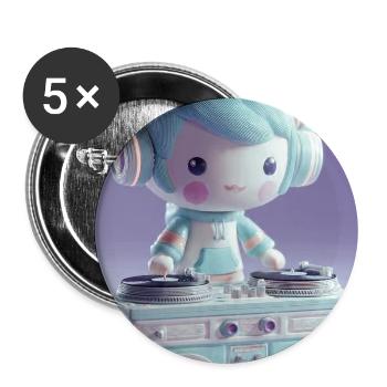 Pastell DJ Puppe am Turntable - Buttons groß 56 mm (5er Pack) - Weiß - Vorne