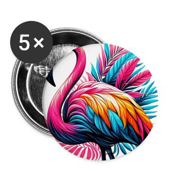 Flamant rose - Lot de 5 grands badges (56 mm) - blanc - Devant