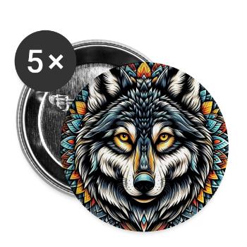Loup - Lot de 5 grands badges (56 mm) - blanc - Devant