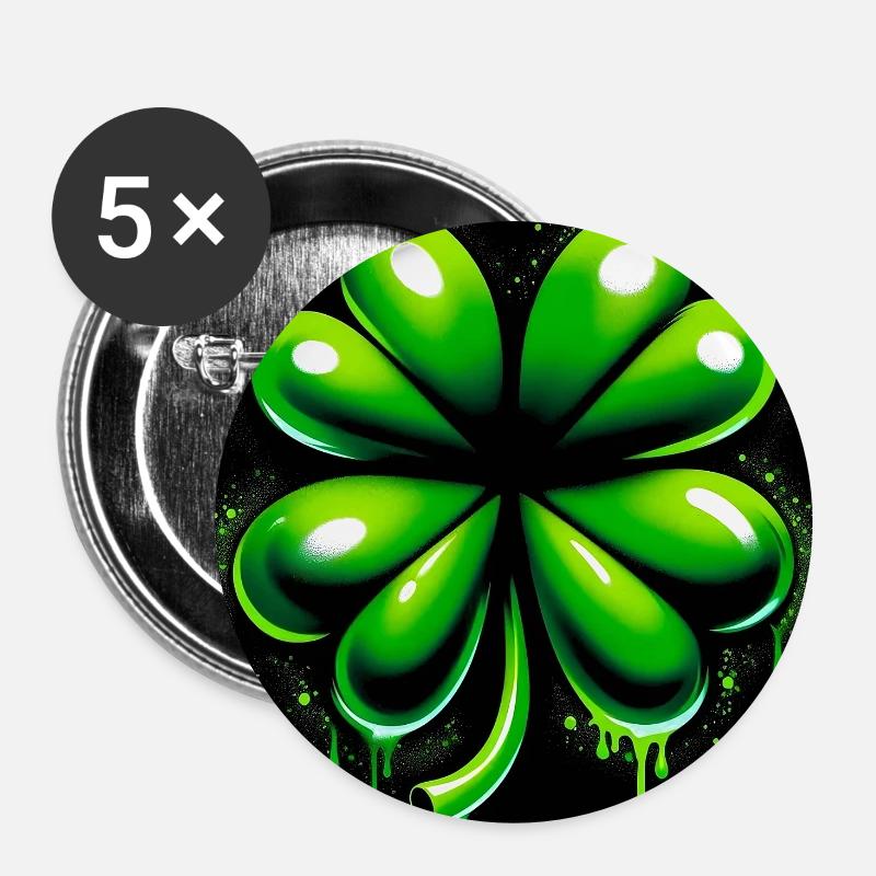 Four-leaf clover - Buttons large 2.2''/56 mm (5-pack) - white