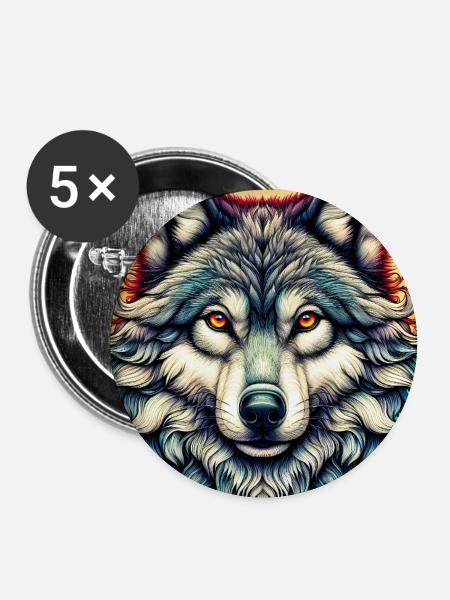 Wolf - Buttons groß 56 mm (5er Pack) - Weiß