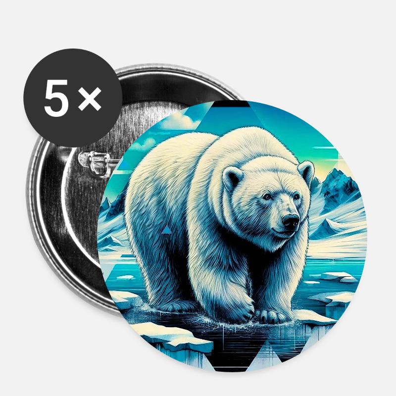 Eisbär - Buttons groß 56 mm (5er Pack) - Weiß