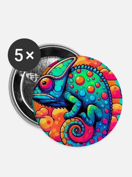 Chamäleon - Buttons groß 56 mm (5er Pack) - Weiß