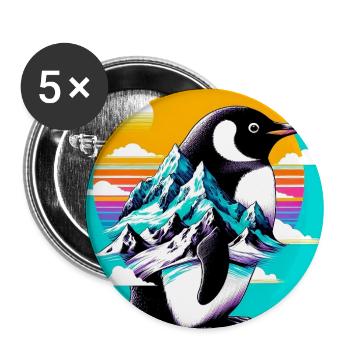 pingouin - Lot de 5 grands badges (56 mm) - blanc - Devant