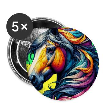 cheval - Lot de 5 grands badges (56 mm) - blanc - Devant