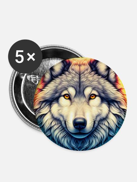 Wolf - Buttons groß 56 mm (5er Pack) - Weiß