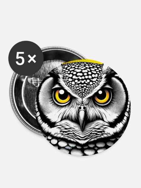 Eule - Buttons groß 56 mm (5er Pack) - Weiß