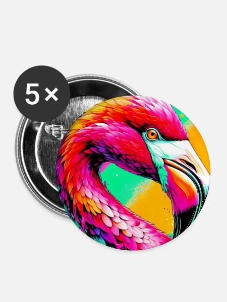 Flamingo - Buttons groß 56 mm (5er Pack) - Weiß