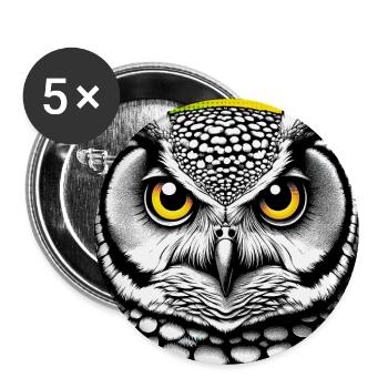 hibou - Lot de 5 grands badges (56 mm) - blanc - Devant