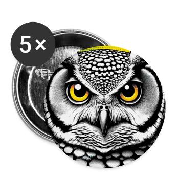 Eule - Buttons groß 56 mm (5er Pack) - Weiß - Vorne