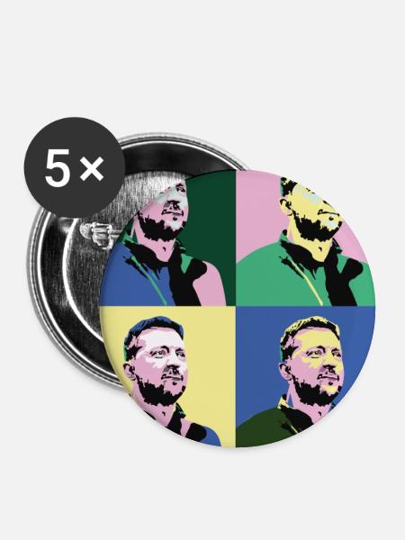 Selenskyj Pop-Art - Buttons groß 56 mm (5er Pack) - Weiß
