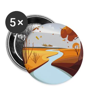 Herbstlicher Fluss durch goldene Wälder - Buttons groß 56 mm (5er Pack) - Weiß - Vorne