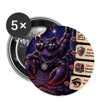 Skorpion - Loyal, tiefgründig und verschwiegen - Buttons groß 56 mm (5er Pack) - Weiß - Vorne