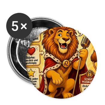 Sternzeichen Löwe Applaus für die prächtige Mähne - Buttons groß 56 mm (5er Pack) - Weiß - Vorne