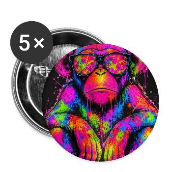 Neon Crazy mit funkelnden Sonnenbrillen - Buttons groß 56 mm (5er Pack) - Weiß - Vorne