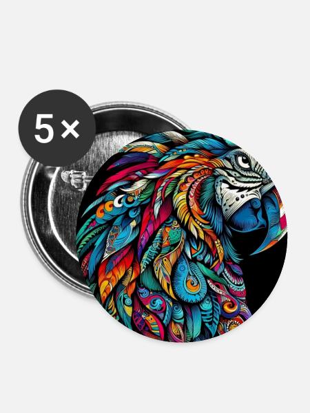 Papagei - Buttons groß 56 mm (5er Pack) - Weiß