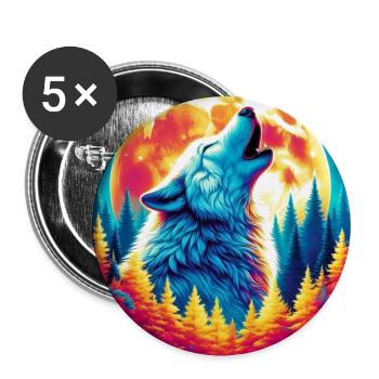 Wolf howls at the moon - Buttons large 2.2''/56 mm (5-pack) - white - Front