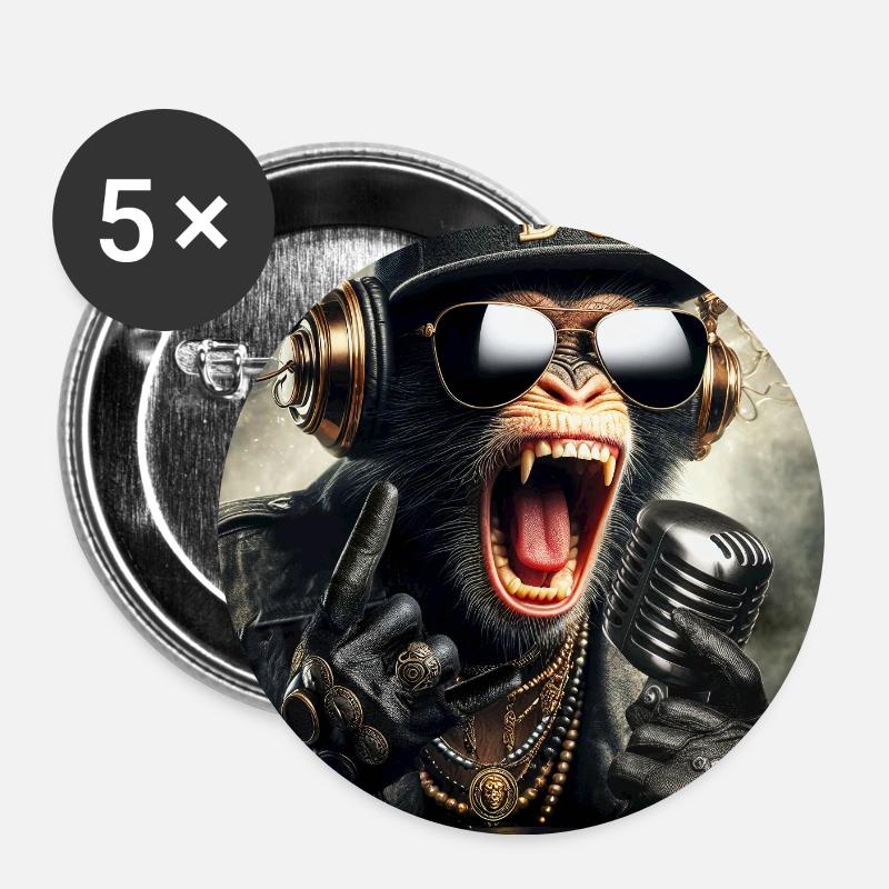 DJ Affe - Buttons groß 56 mm (5er Pack) - Weiß