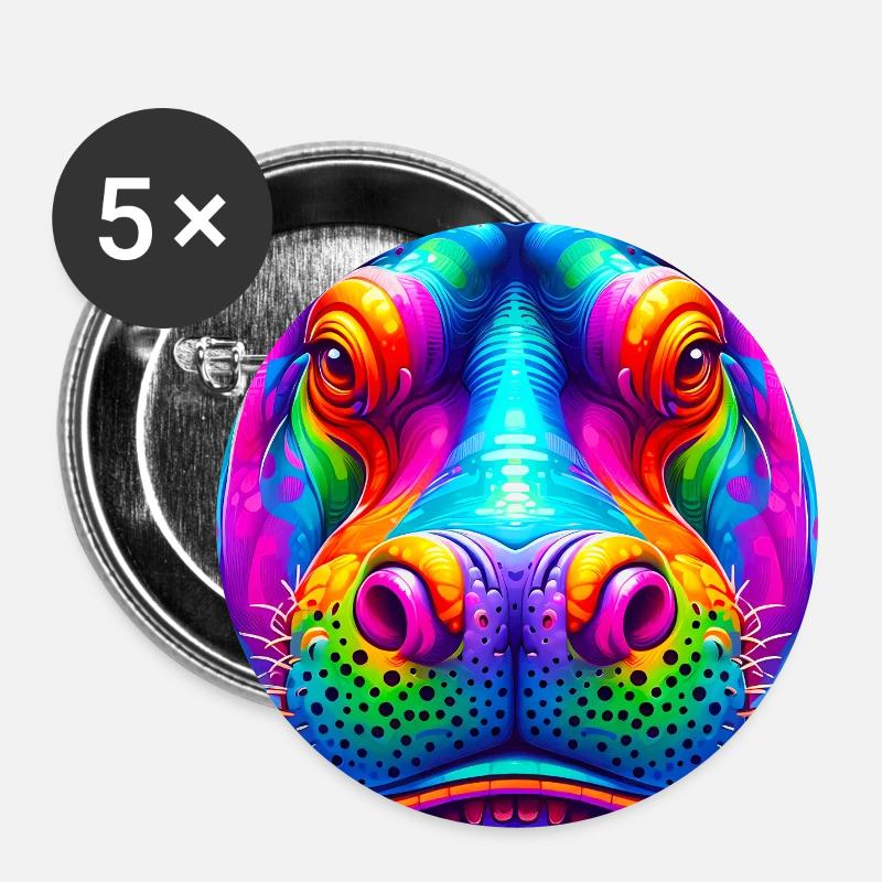 hippopotamus - Buttons large 2.2''/56 mm (5-pack) - white
