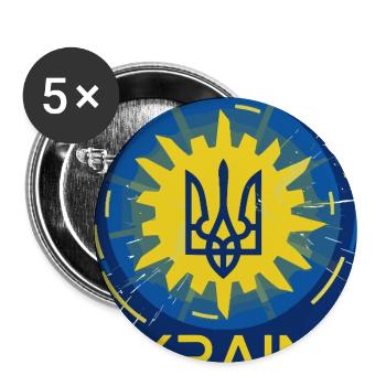 Lebendiges ukrainisches Emblem T-Shirt-Design - Buttons groß 56 mm (5er Pack) - Weiß - Vorne