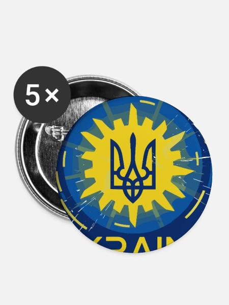 Lebendiges ukrainisches Emblem T-Shirt-Design - Buttons groß 56 mm (5er Pack) - Weiß