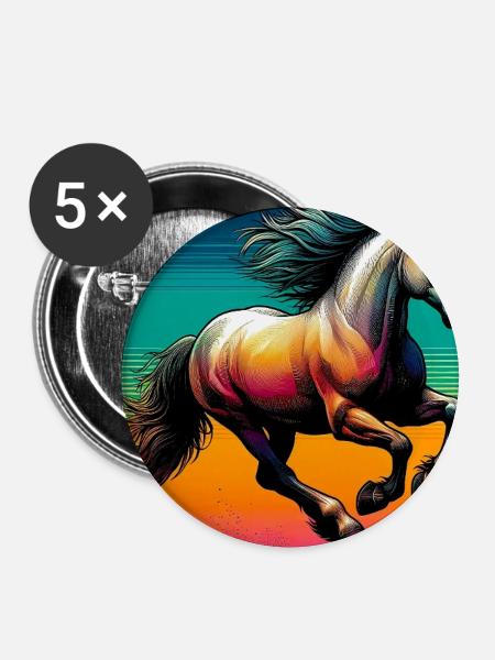 Pferd - Buttons groß 56 mm (5er Pack) - Weiß