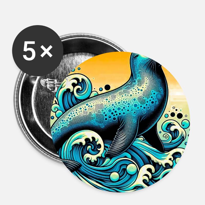 Siegel - Buttons groß 56 mm (5er Pack) - Weiß